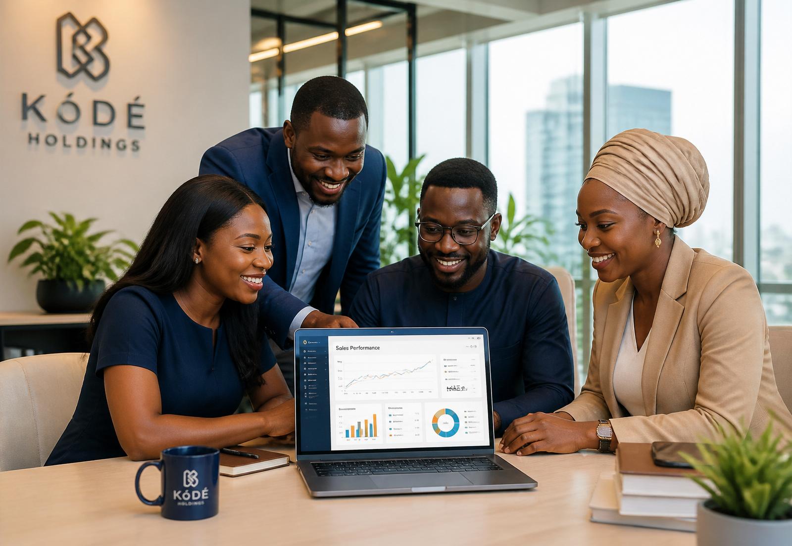 African business team collaborating on sales analytics