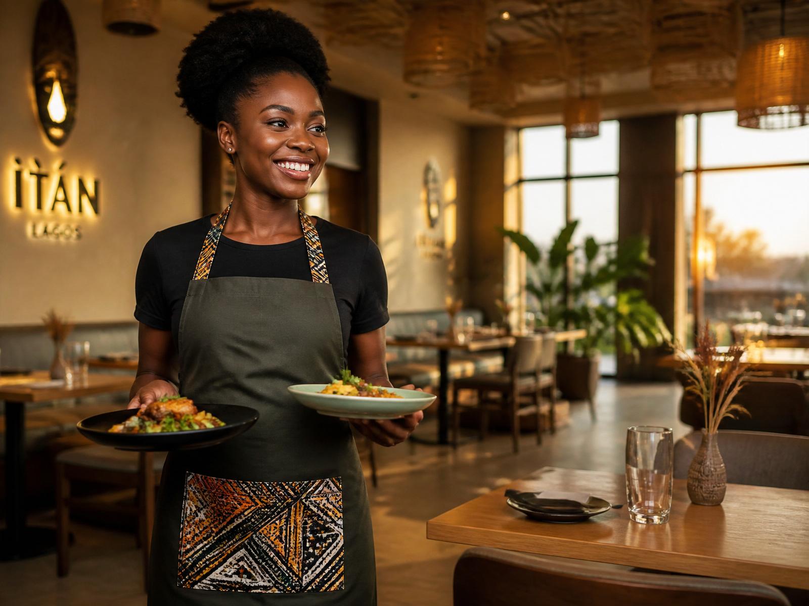 Server at a modern Lagos restaurant